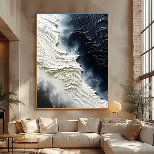 Textural Black White – Grey and Black Abstract Minimalist Wall Art | Impasto Hand-Painted Painting, view 1