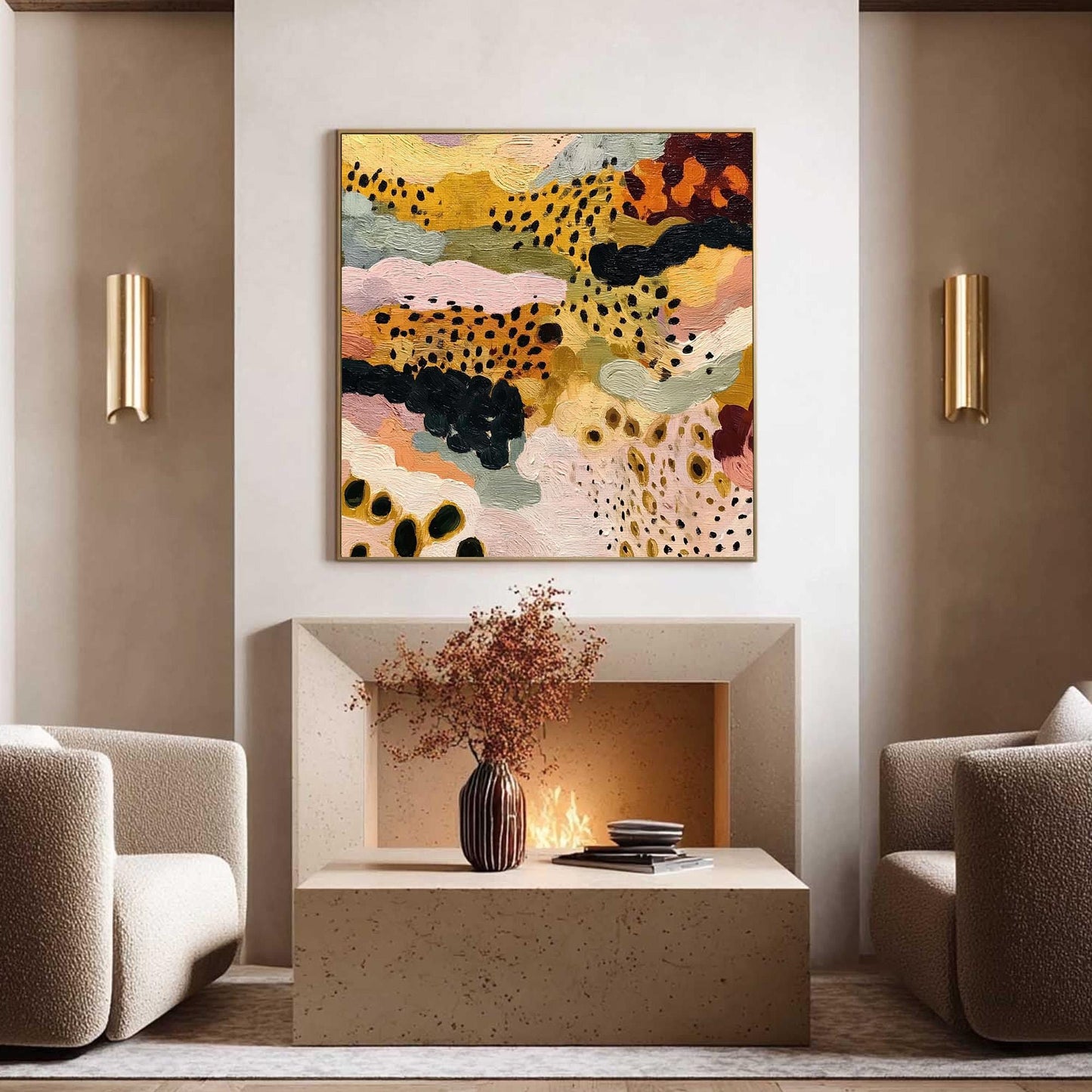 Mustard Pink – Sage and Gold Abstract Boho Wall Art | Textured Painting, view 4