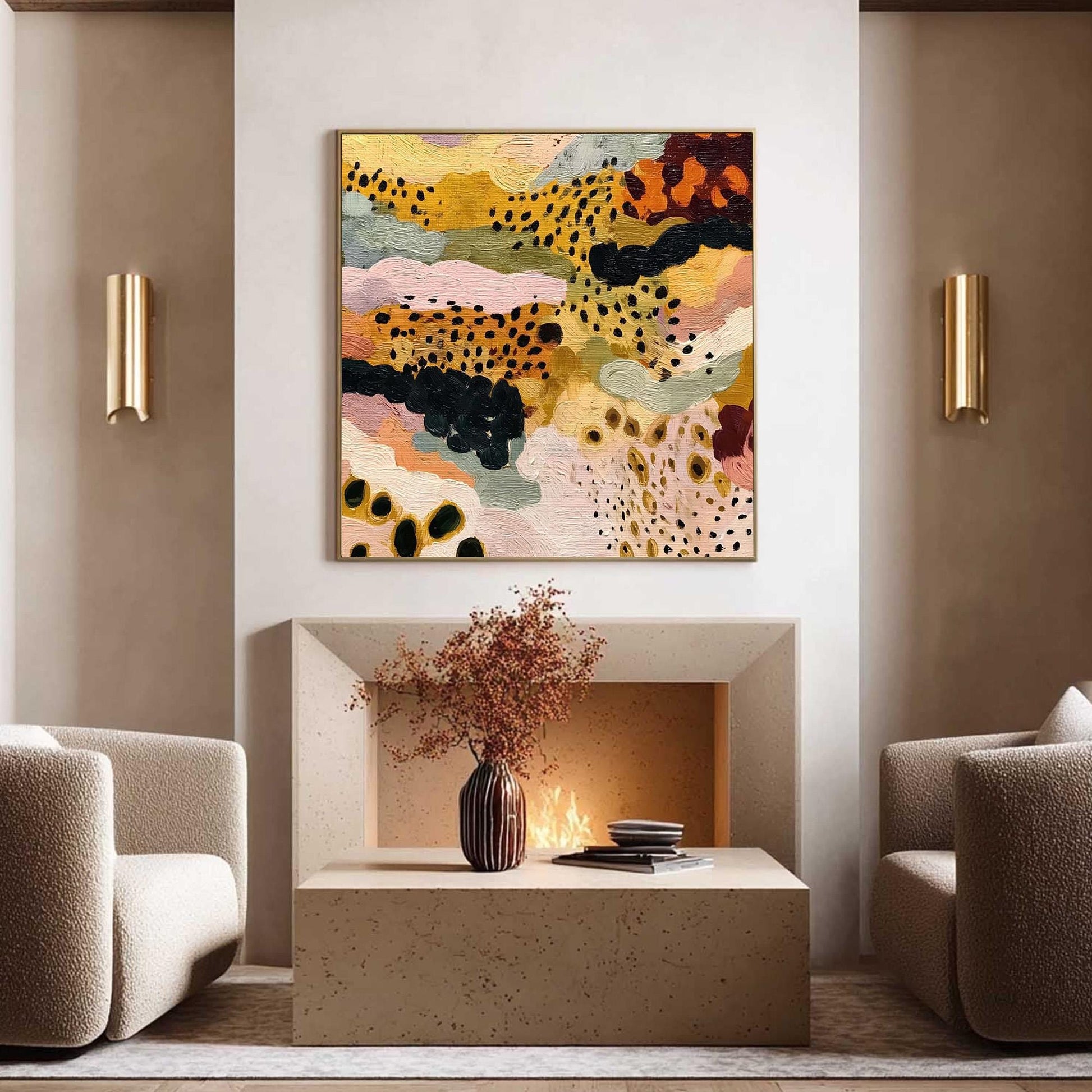 Mustard Pink – Sage and Gold Abstract Boho Wall Art | Textured Painting, view 4