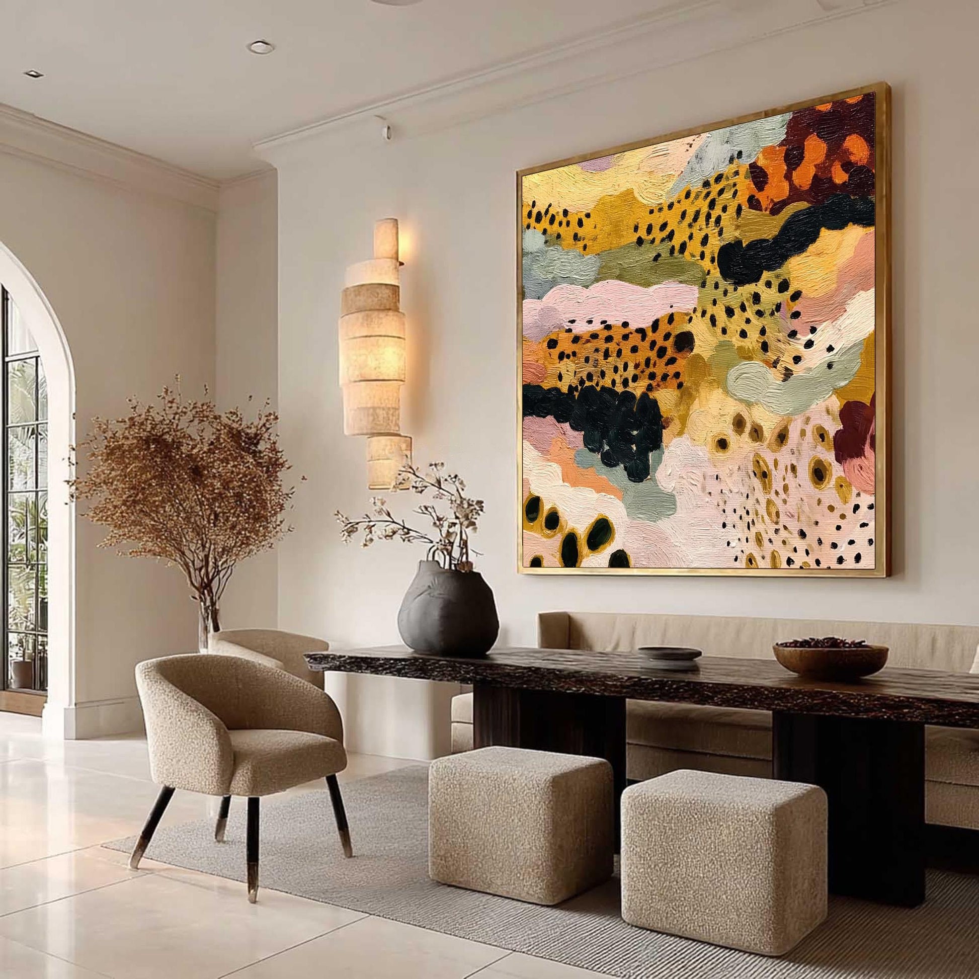 Mustard Pink – Sage and Gold Abstract Boho Wall Art | Textured Painting, view 2