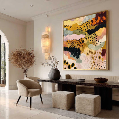 Mustard Pink – Sage and Gold Abstract Boho Wall Art | Textured Painting, view 2