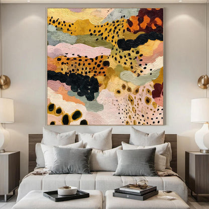 Sage and Gold Textured Abstract Boho Wall Art – Mustard Pink
