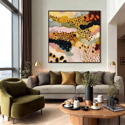Sage and Gold Textured Abstract Boho Wall Art – Mustard Pink
