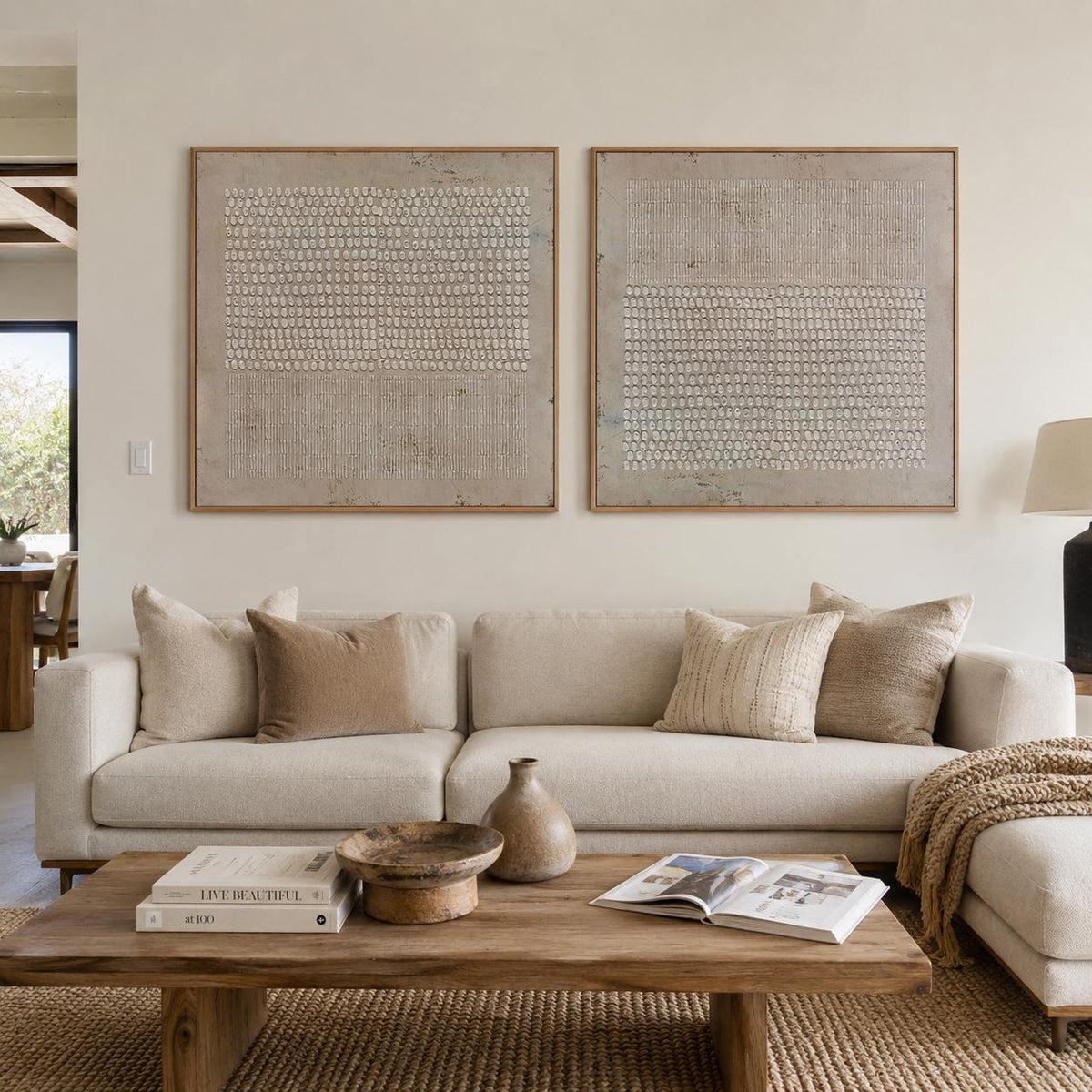 Textured Wabi Sabi Wall Art Set of 2 Brown Plaster Canvas for Living Room