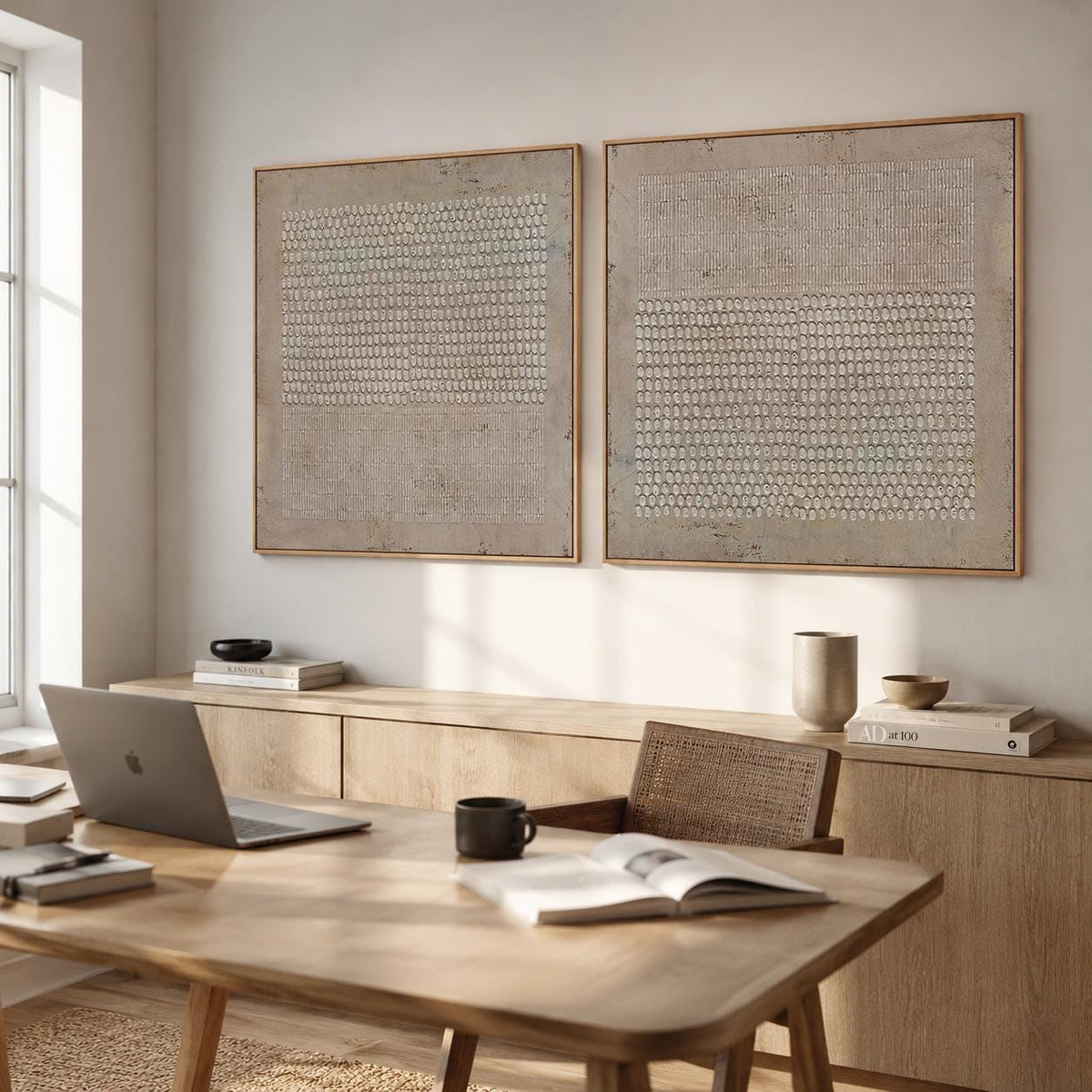 Textured Wabi Sabi Wall Art Set of 2 Brown Plaster Canvas for Living Room