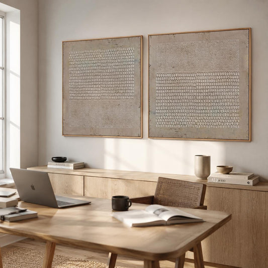 Textured Wabi Sabi Wall Art Set of 2 Brown Plaster Canvas for Living Room