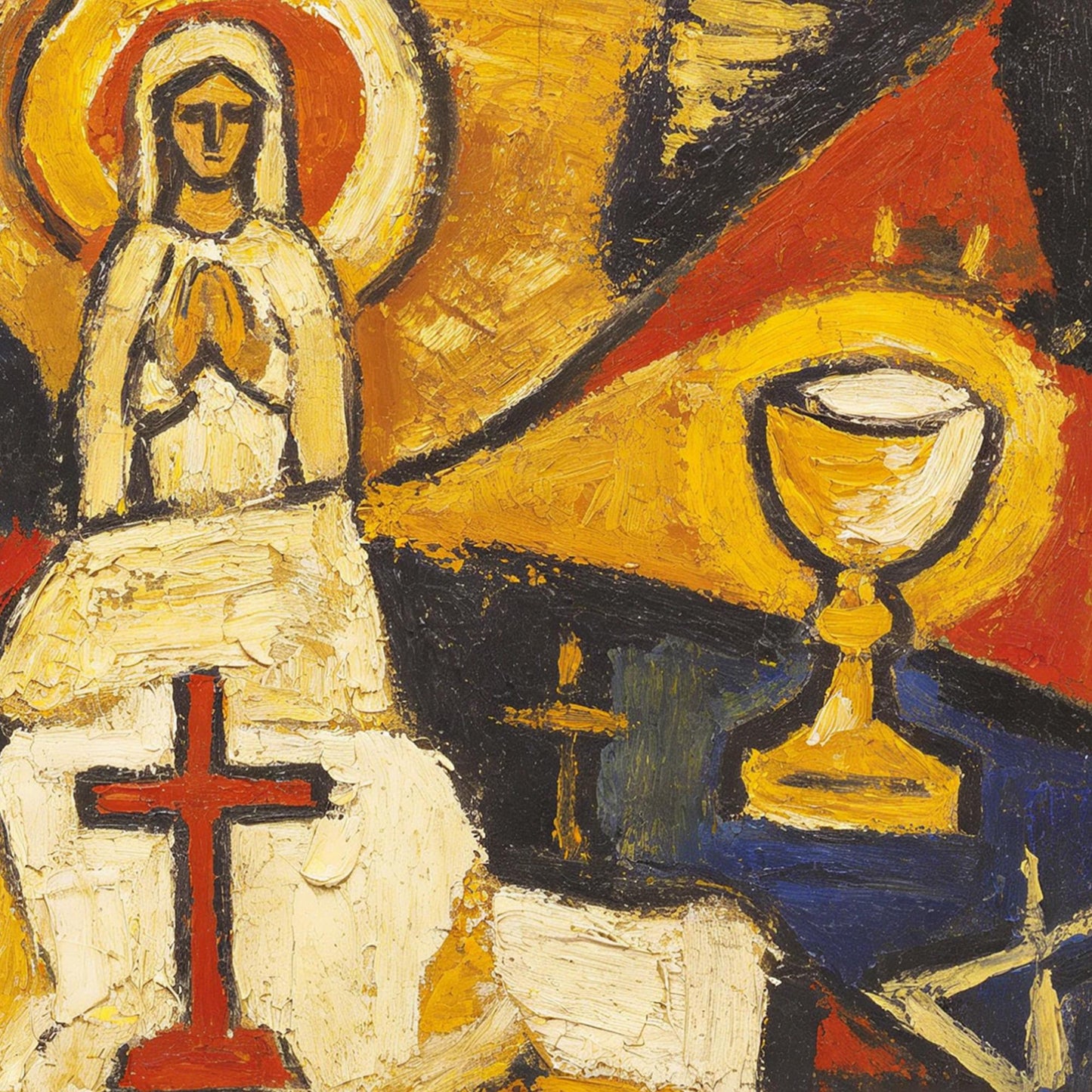 Cobalt and Gold Expressionist Figurative Figure Portrait Wall Art – Spiritual Figure Canvas - Bold Religious Wall Decor - Handmade Oil Acrylic - Church Home Faith Gift