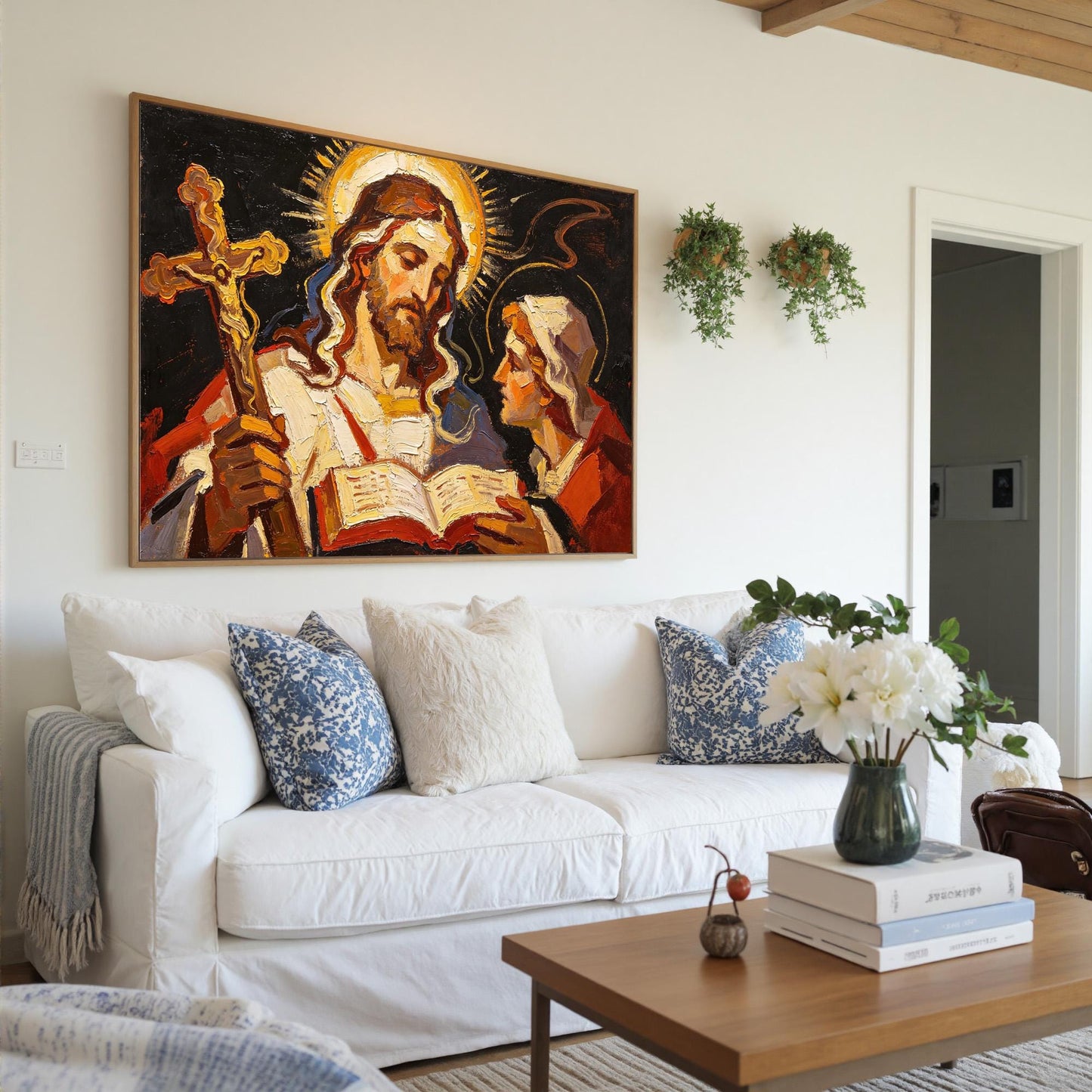 Holy Figures Scripture Canvas - Expressionist Religious Art - Handmade Oil Acrylic - Faith Home Church Gift – Gold Abstract |