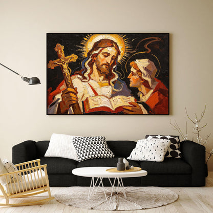 Gold Expressionist Abstract – Holy Figures Scripture Canvas - Expressionist Religious Art - Handmade Oil Acrylic - Faith Home Church Gift