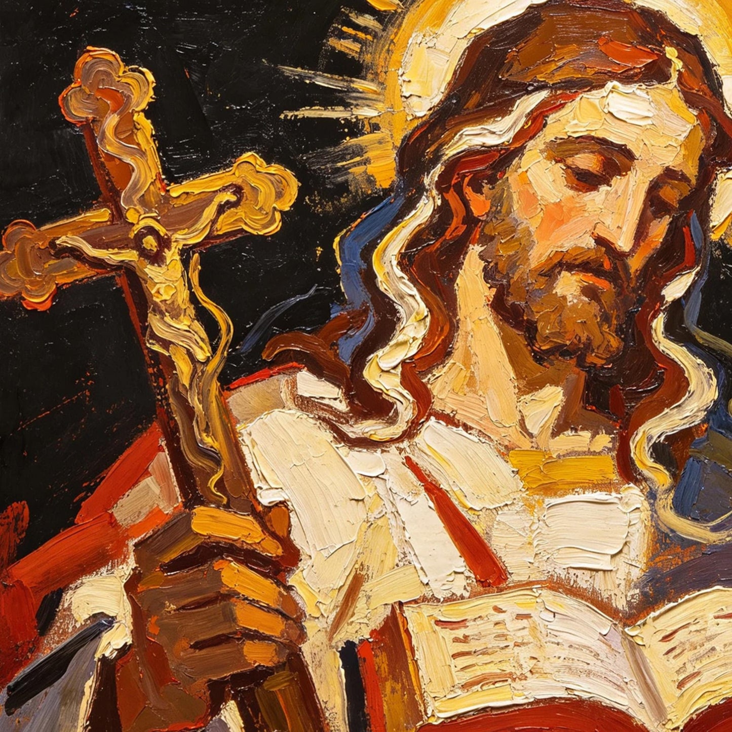 Holy Figures Scripture Canvas - Expressionist Religious Art - Handmade Oil Acrylic - Faith Home Church Gift – Gold Abstract |