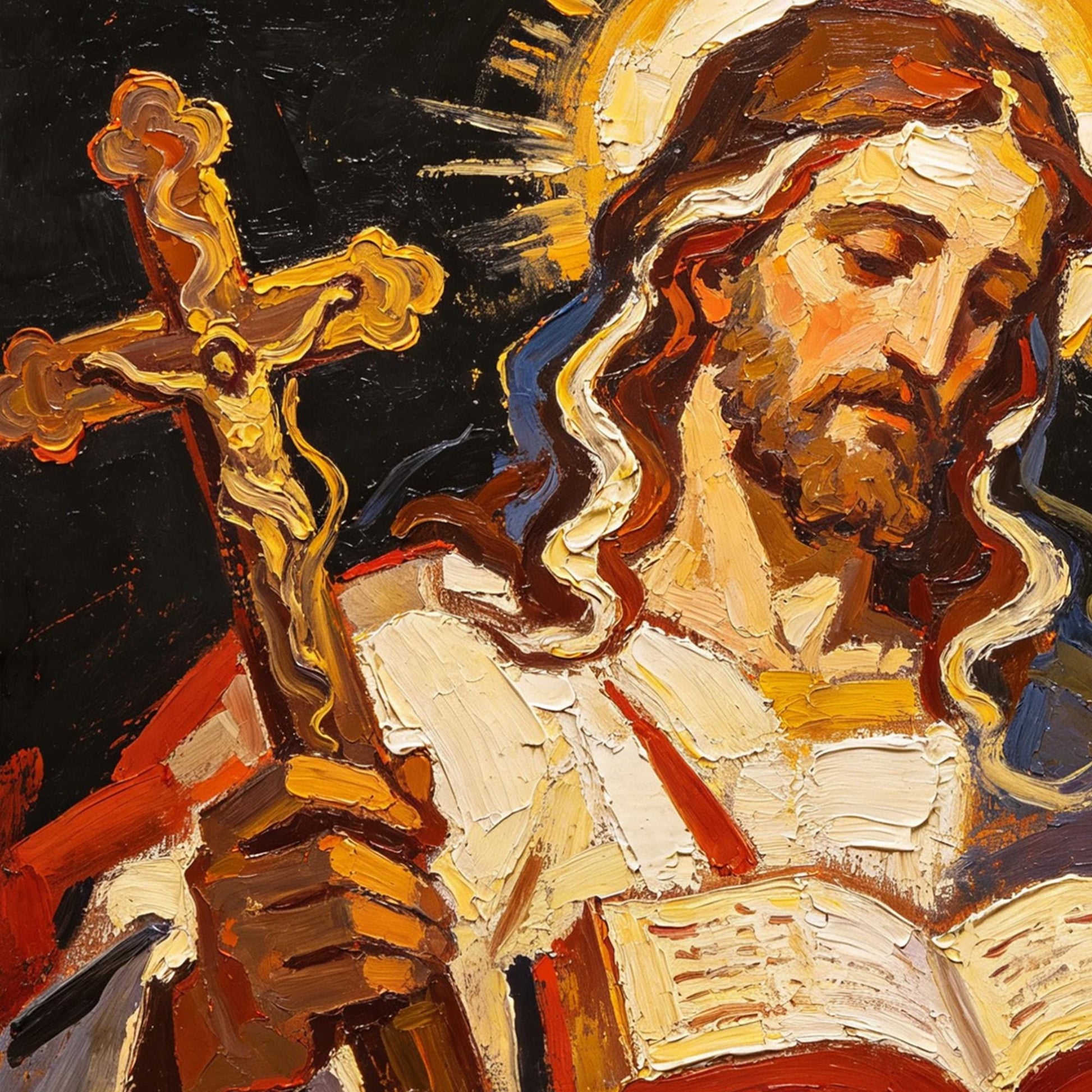 Holy Figures Scripture Canvas - Expressionist Religious Art - Handmade Oil Acrylic - Faith Home Church Gift – Gold Abstract |