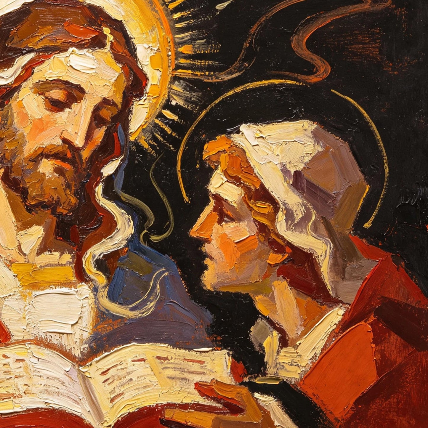 Gold Expressionist Abstract – Holy Figures Scripture Canvas - Expressionist Religious Art - Handmade Oil Acrylic - Faith Home Church Gift
