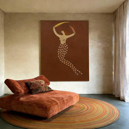 Brown Mermaid Wall Art Vintage Folk Figure Canvas Painting for Bohemian Bedroom Decor