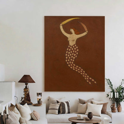 Brown Mermaid Wall Art Vintage Folk Figure Canvas Painting for Bohemian Bedroom Decor