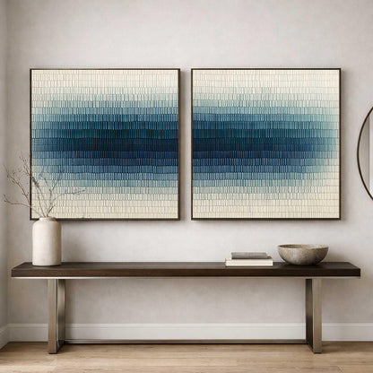 Textured Blue Wall Art Set of 2 Abstract Canvas Painting for Living Room Decor