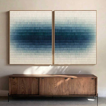 Navy Blue Wall Art Set of 2 Textured Gradient Canvas Painting for Living Room