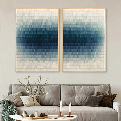 Navy Blue Wall Art Set of 2 Textured Gradient Canvas Painting for Living Room