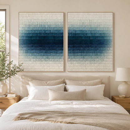 Navy Blue Wall Art Set of 2 Textured Gradient Canvas Painting for Living Room