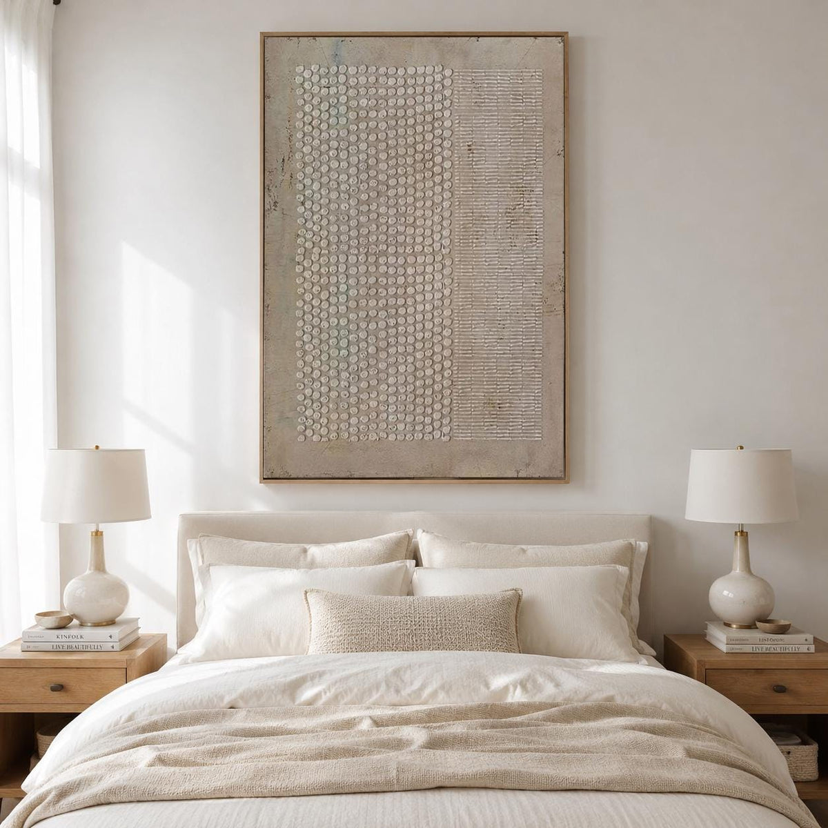 Wabi Sabi Wall Art Brown Geometric Textured Canvas Painting for Living Room