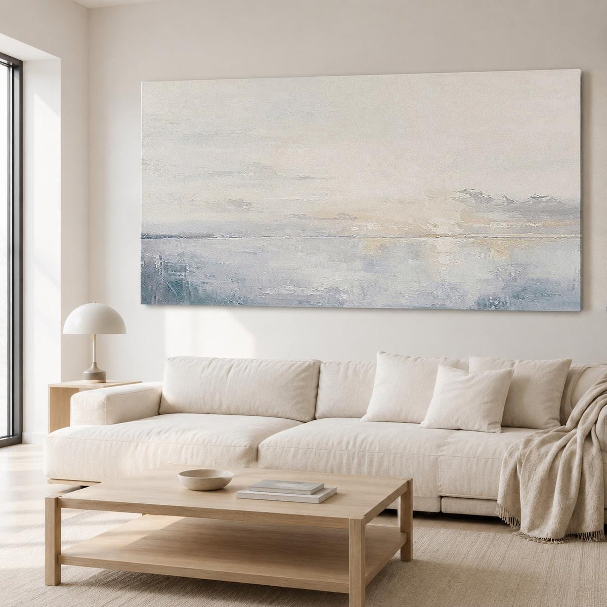 Large Ocean Wall Art Soft Blue Sunset Canvas Painting for Living Room Decor