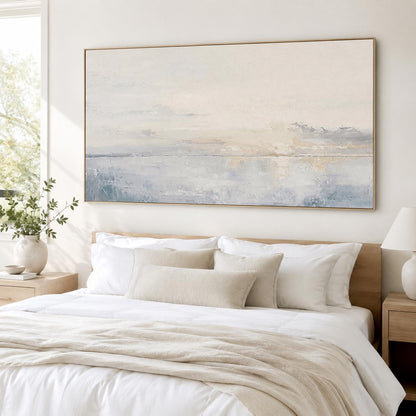 Large Ocean Wall Art Soft Blue Sunset Canvas Painting for Living Room Decor