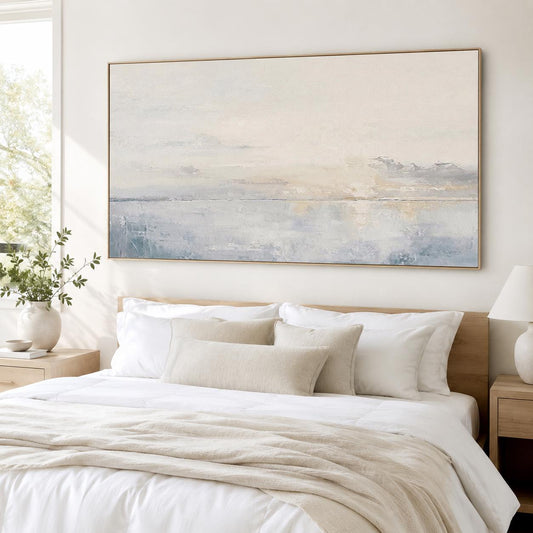 Large Ocean Wall Art Soft Blue Sunset Canvas Painting for Living Room Decor