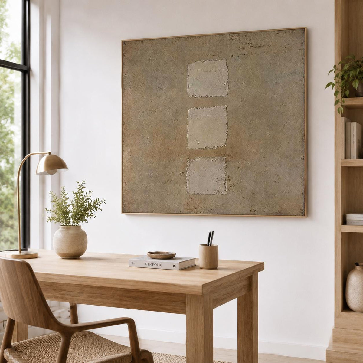 Wabi Sabi Wall Art Brown 3D Square Texture Canvas Painting for Living Room