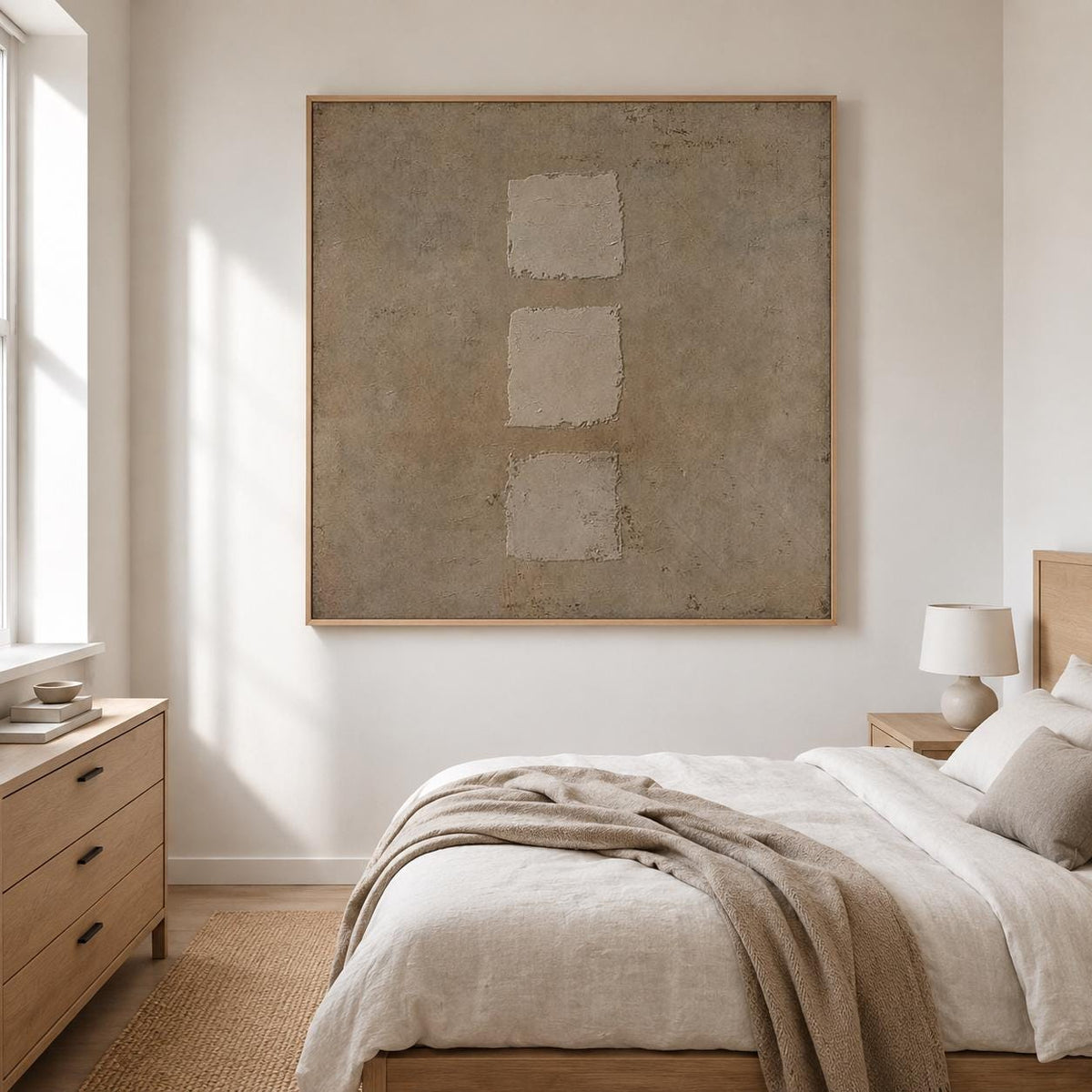 Wabi Sabi Wall Art Brown 3D Square Texture Canvas Painting for Living Room