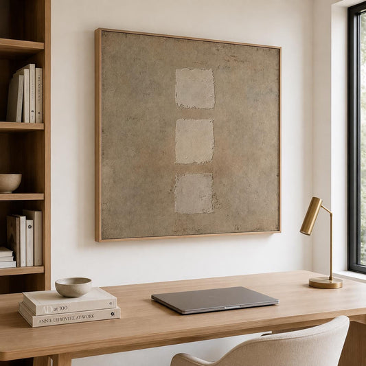 Wabi Sabi Wall Art Brown 3D Square Texture Canvas Painting for Living Room