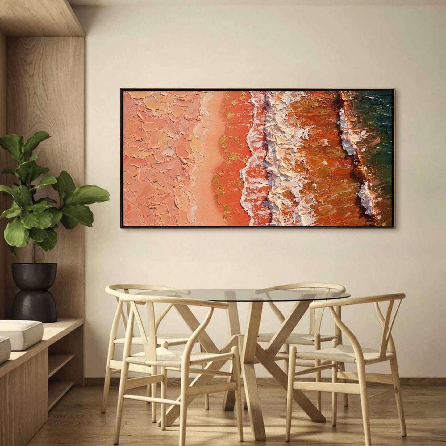 Terracotta Sand Canvas Art - Top Down Wave Texture - Handmade Acrylic - Boho Coastal Wall Decor Gift – Blue and Terracotta Be