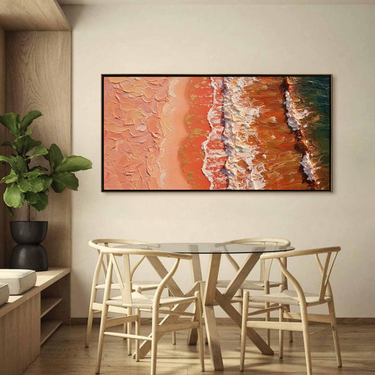 Terracotta Sand Canvas Art - Top Down Wave Texture - Handmade Acrylic - Boho Coastal Wall Decor Gift – Blue and Terracotta Be
