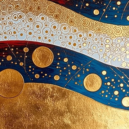 Art Deco Gold Blue Red – Blue and Gold Geometric Wall Art | Abstract Painting, view 5