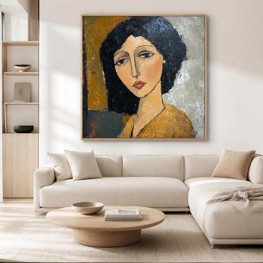 Woman Portrait Wall Art Modernist Abstract Figure Canvas Painting for Living Room Decor