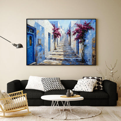 Blue and White Impasto Abstract 3D Texture Wall Art – Handmade Acrylic - Mediterranean Wall Decor - Blue White Bougainvillea Home Housewarming Gift