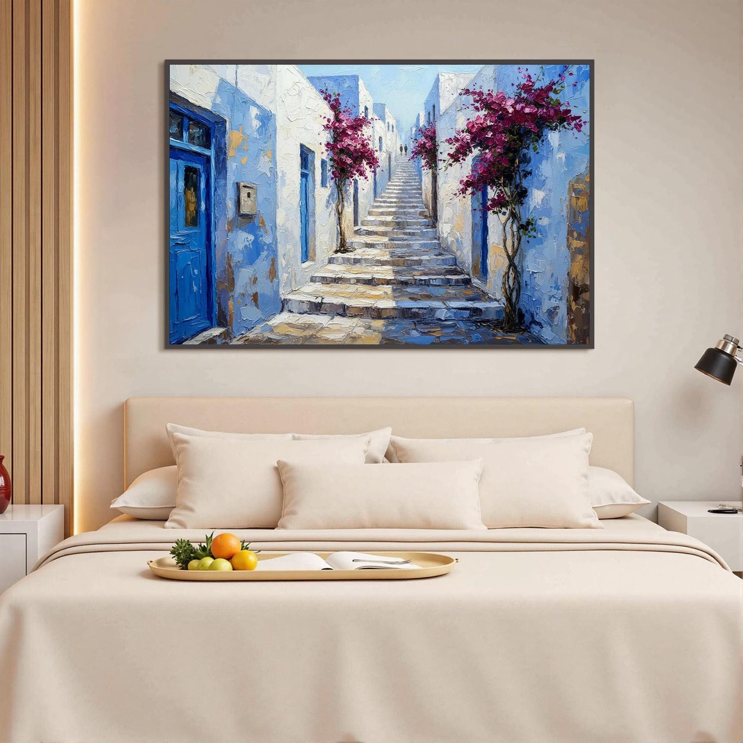 Blue and White Impasto Abstract 3D Texture Wall Art – Handmade Acrylic - Mediterranean Wall Decor - Blue White Bougainvillea Home Housewarming Gift