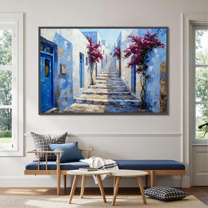 Handmade Acrylic - Mediterranean Wall Decor - Blue White Bougainvillea Home Housewarming Gift – Blue and White Abstract 3D Te