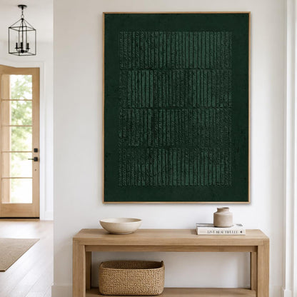 Large Dark Green Abstract Wall Art Textured Wabi Sabi Canvas for Living Room Decor