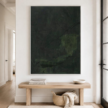 Large Dark Green Abstract Wall Art Wabi Sabi Canvas Painting for Living Room Decor