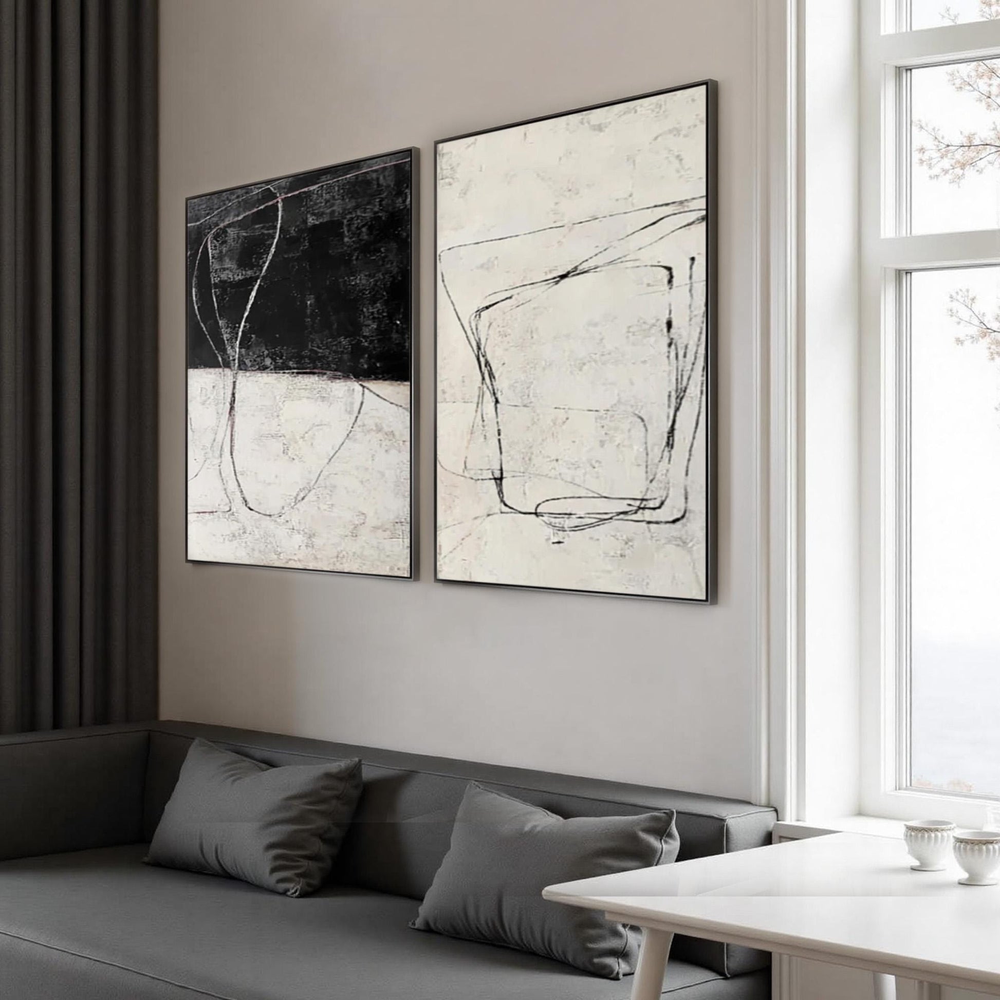 Minimalist Canvas Wall Art - Handmade Acrylic - Modern Home Decor - Gallery Housewarming Gift – Black and White Abstract Mini