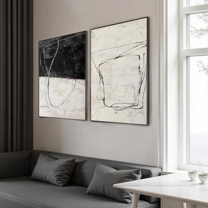 Minimalist Canvas Wall Art - Handmade Acrylic - Modern Home Decor - Gallery Housewarming Gift – Black and White Abstract Mini