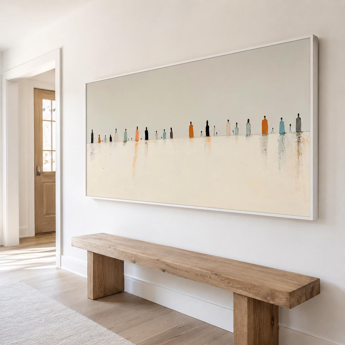 Minimalist Figures Wall Art Beige Abstract Canvas Painting for Modern Living Room Decor