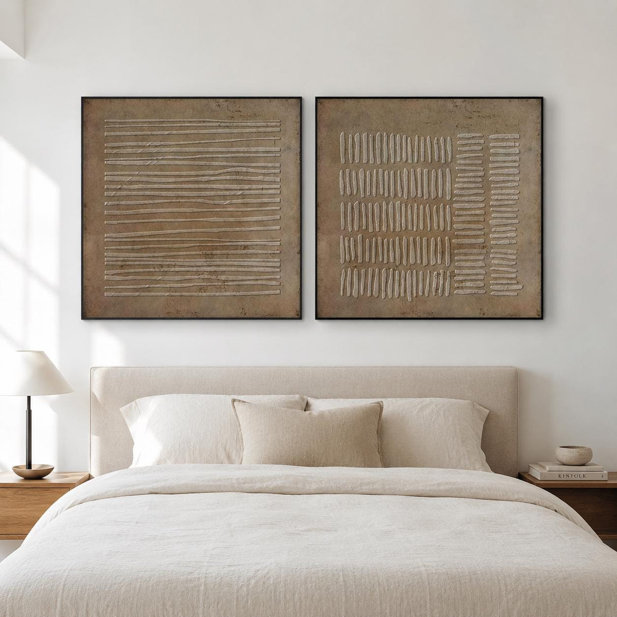 Wabi Sabi Wall Art Set of 2 Brown Plaster Canvas Painting for Living Room