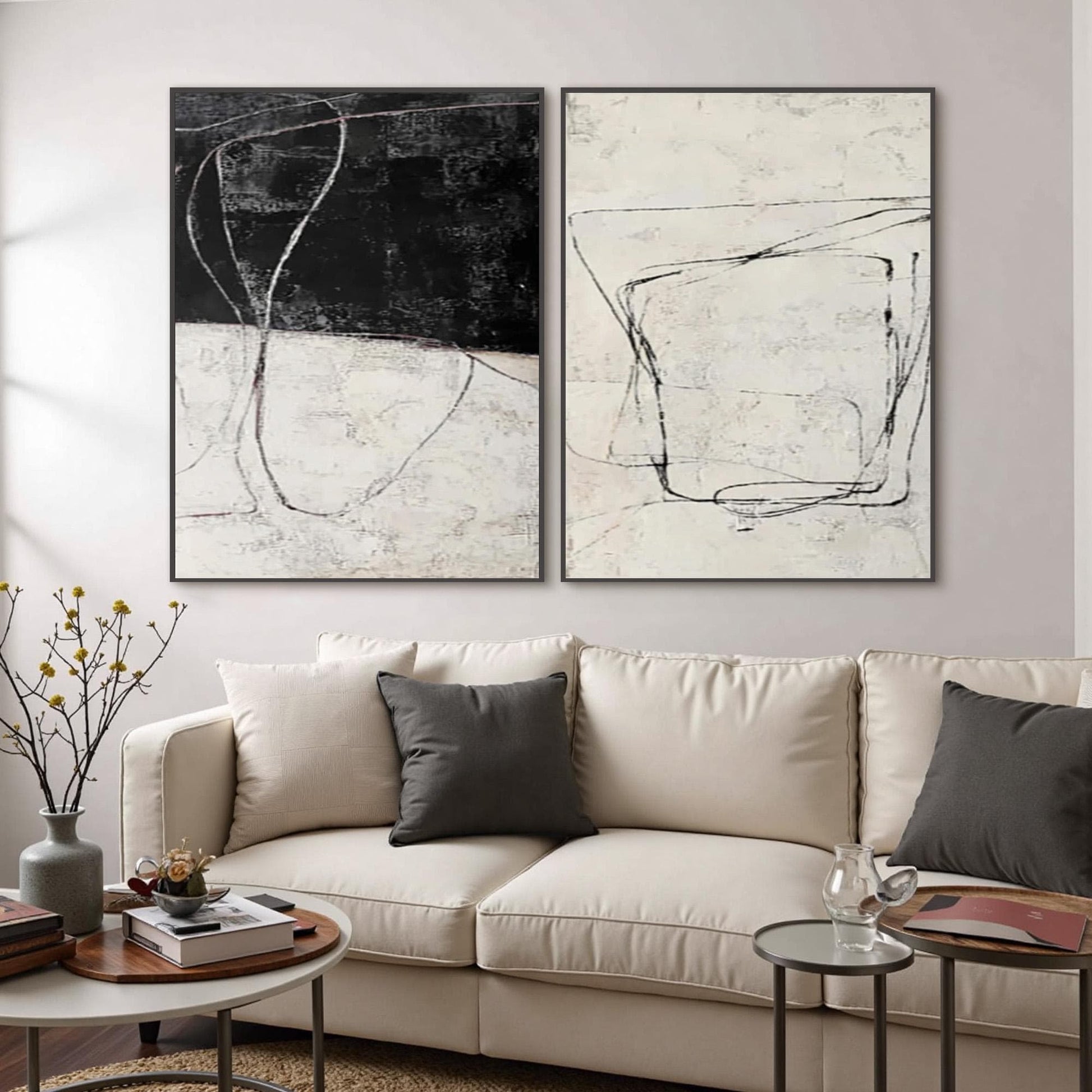 Minimalist Canvas Wall Art - Handmade Acrylic - Modern Home Decor - Gallery Housewarming Gift – Black and White Abstract Mini
