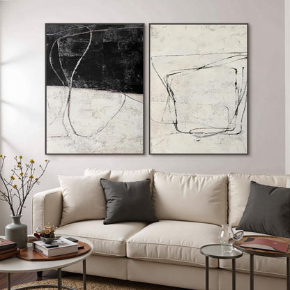 Minimalist Canvas Wall Art - Handmade Acrylic - Modern Home Decor - Gallery Housewarming Gift – Black and White Abstract Mini