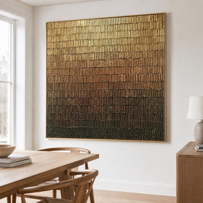 Golden Brown Gradient Wall Art Textured Line Abstract Painting for Modern Living Room Decor