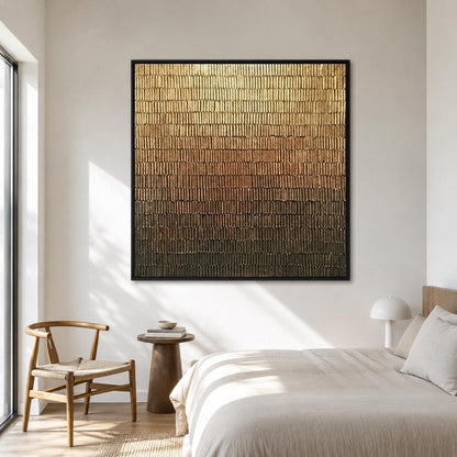 Golden Brown Gradient Wall Art Textured Line Abstract Painting for Modern Living Room Decor