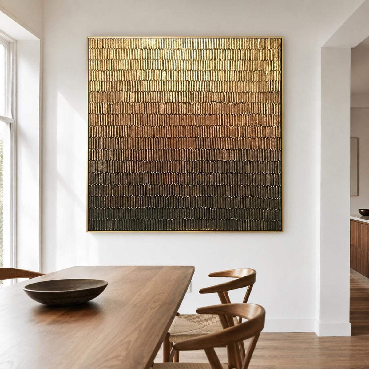 Golden Brown Gradient Wall Art Textured Line Abstract Painting for Modern Living Room Decor