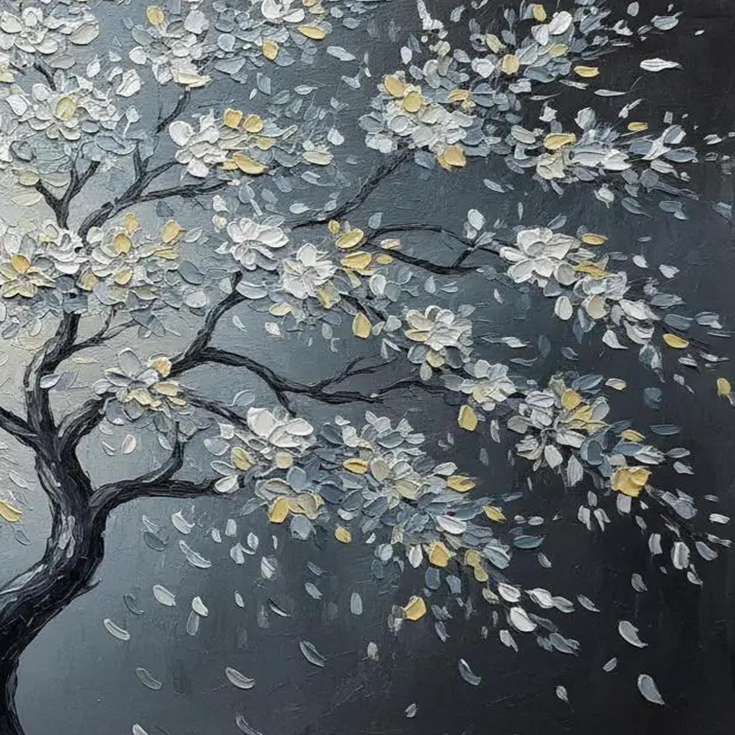 Moonlit Blossom Canvas - Elegant Wall Art - Handmade Acrylic - Luxury Home Decor Anniversary Gift – Gold and Black Floral Wal