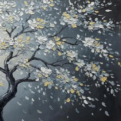 Moonlit Blossom Canvas - Elegant Wall Art - Handmade Acrylic - Luxury Home Decor Anniversary Gift – Gold and Black Floral Wal