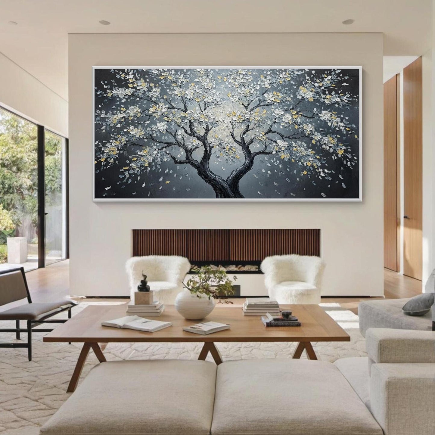 Gold and Black Impasto Floral Wall Art – Moonlit Blossom Canvas - Elegant Wall Art - Handmade Acrylic - Luxury Home Decor Anniversary Gift